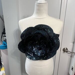 Cynthia Rowley Navy Sequin Floral Tube Top; NWT